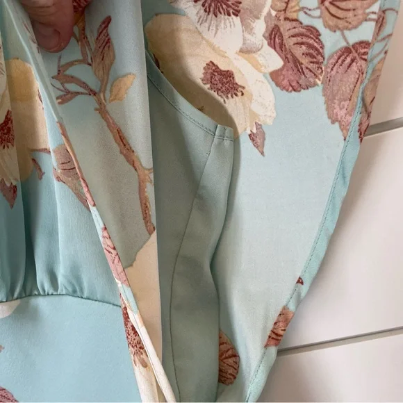 Floral double V-Neck Maxi Dress empire waist dolman cottagecore wedding satin - Picture 6 of 6